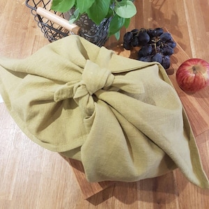 Linen Japanese Style Bento Bags (Lime Gold)
