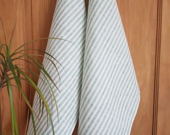 Pair of Aqua & White Stripe Linen Tea Towels