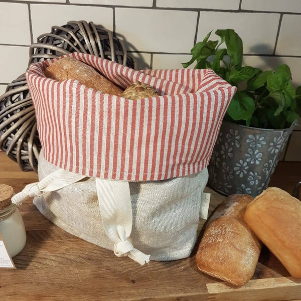 Red Stripe Linen Bread Bag