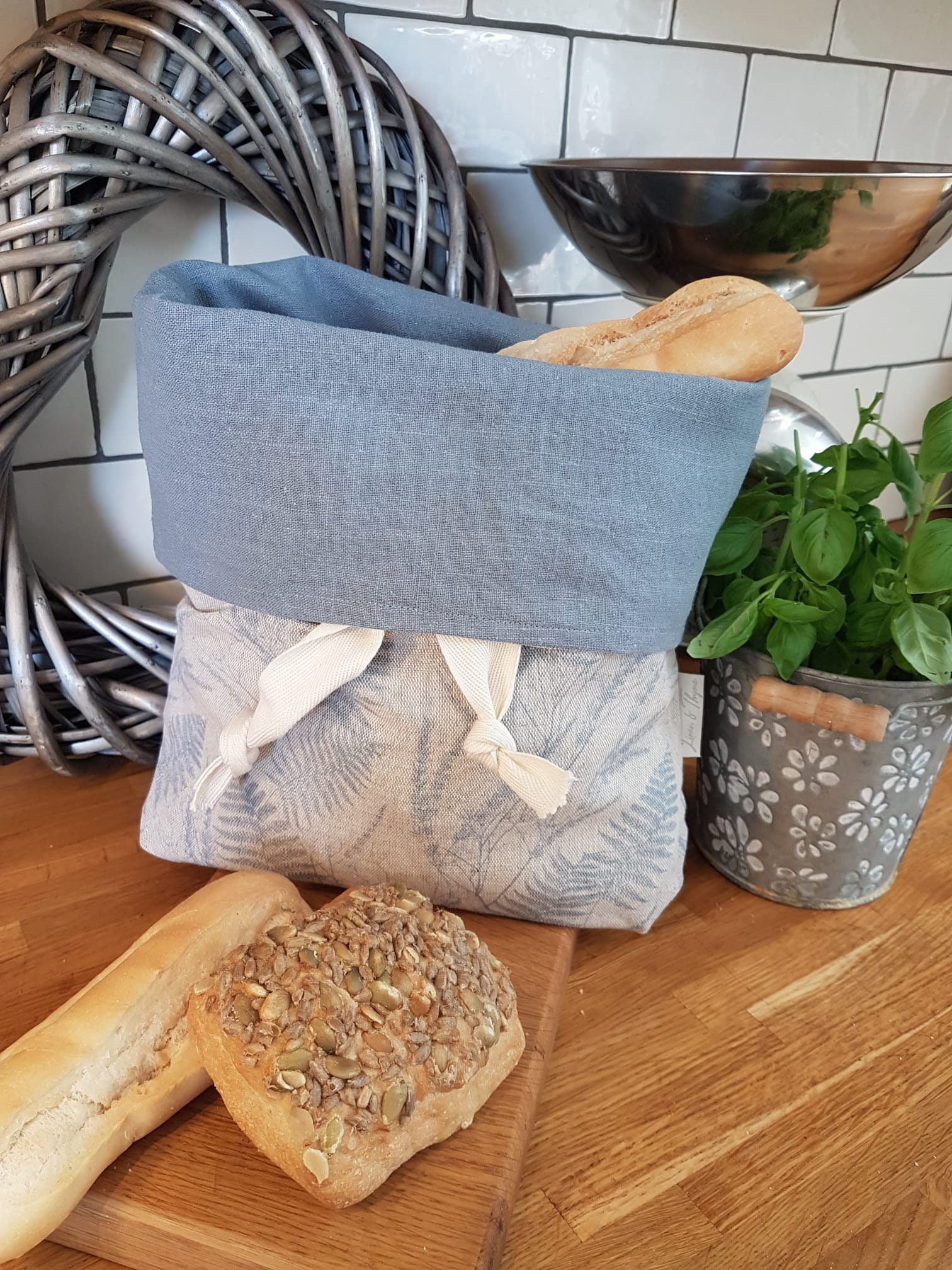 Hazy Blue Fern Linen Bread Bag - Etsy
