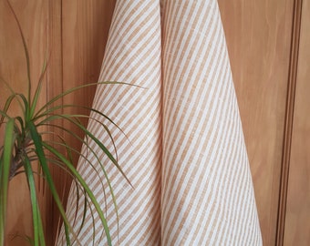 Pair of Gold & White Stripe Linen Tea Towels