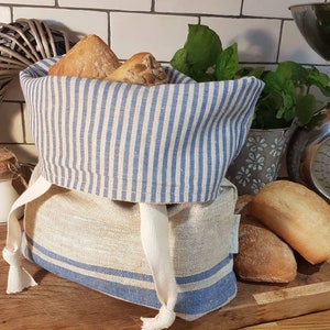 Blue French Stripe Linen Bread Bag