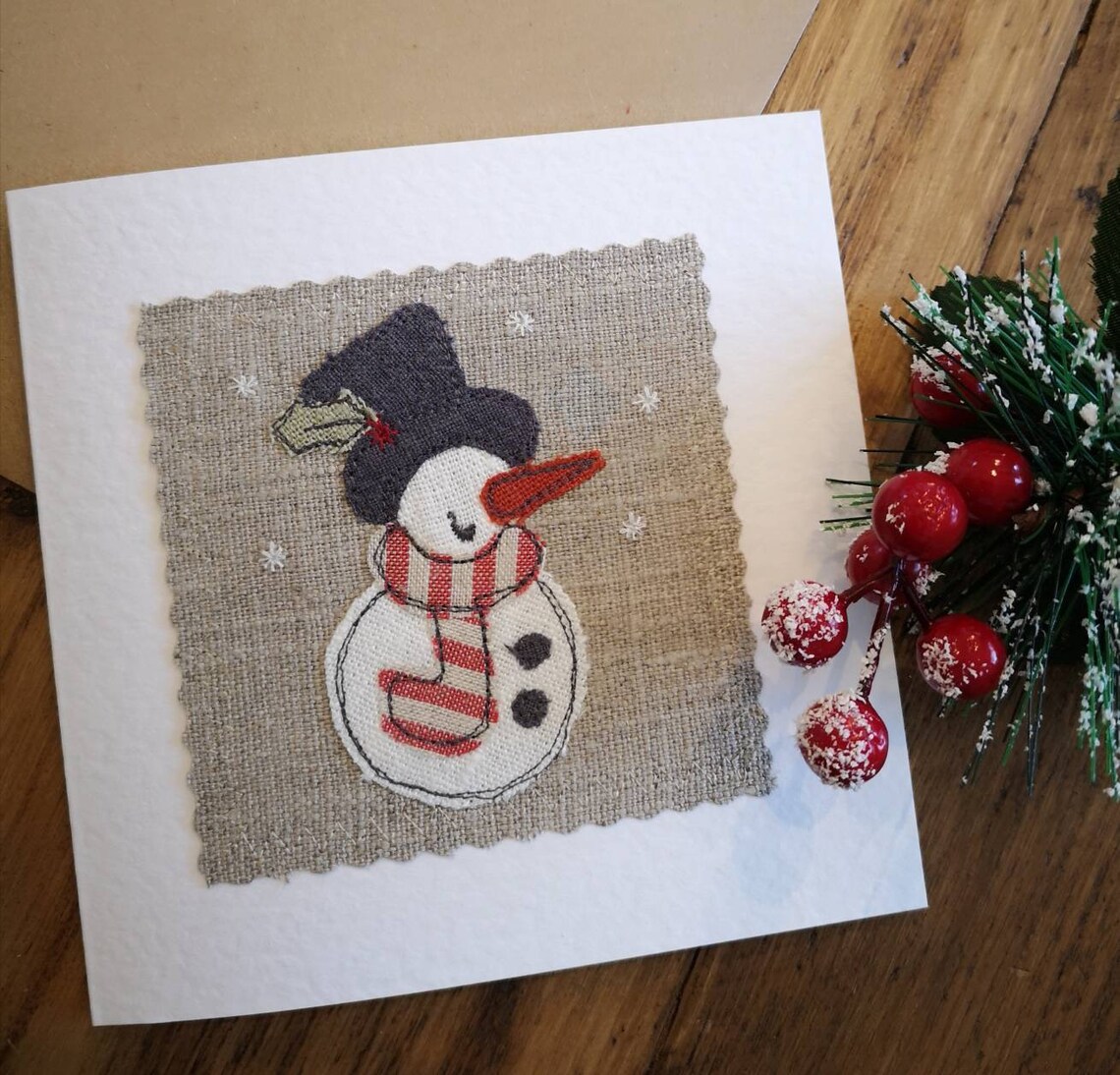 Set of 3 Linen Applique Greeting Cards Christmas collection Etsy