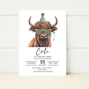 Editable Highland Cow Birthday Party  Invite Wild  Phone Digital E invitation Mobile Invite Text Message Printable download Farm