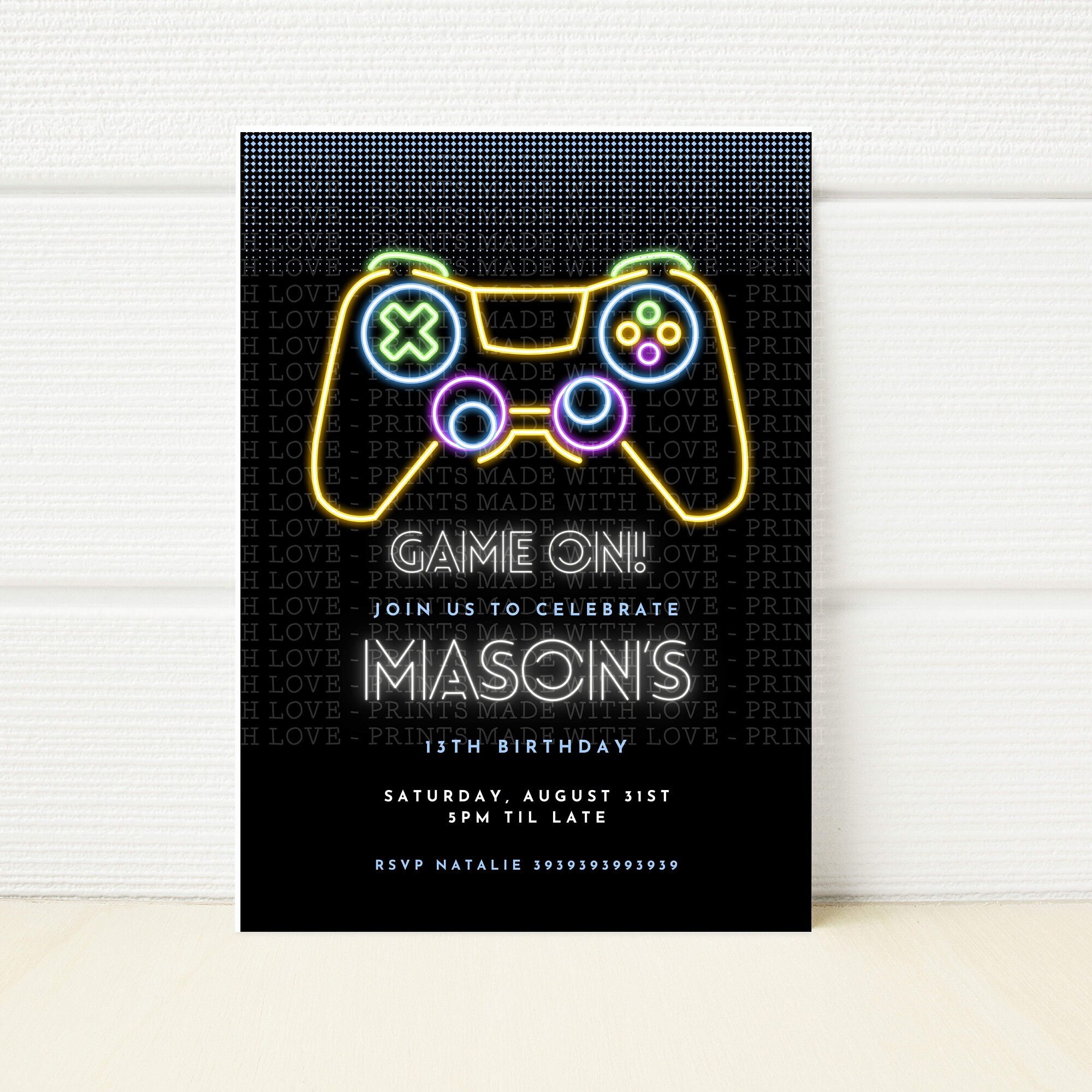 Video Game Editable Birthday Invitation Neon Gaming Party Invite Game ...