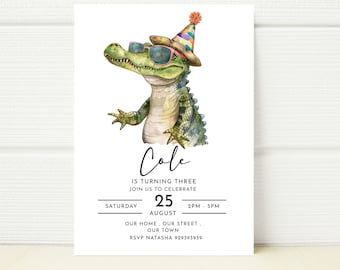 Editable Alligator Birthday Party woodland Invite Wild  Phone Digital E invitation Mobile Invite Text Message Printable download  Jungle