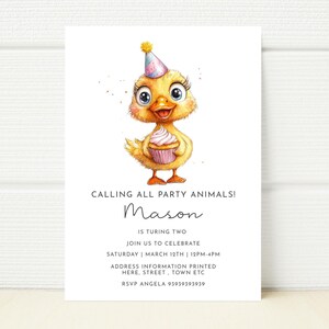 Duck Birthday Party  Invitation Invite Printable Birds Digital Park picnic  Editable Pool Swim Mobile Phone Download Text Message boy girl