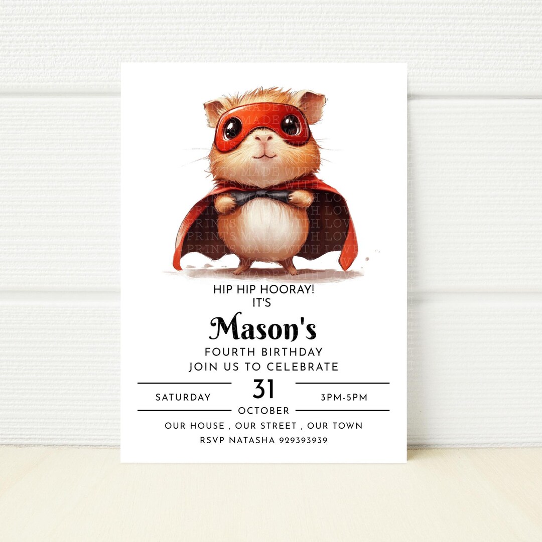 Guinea Pig Birthday Party Invitation Editable Pet Shop Picnic Digital ...