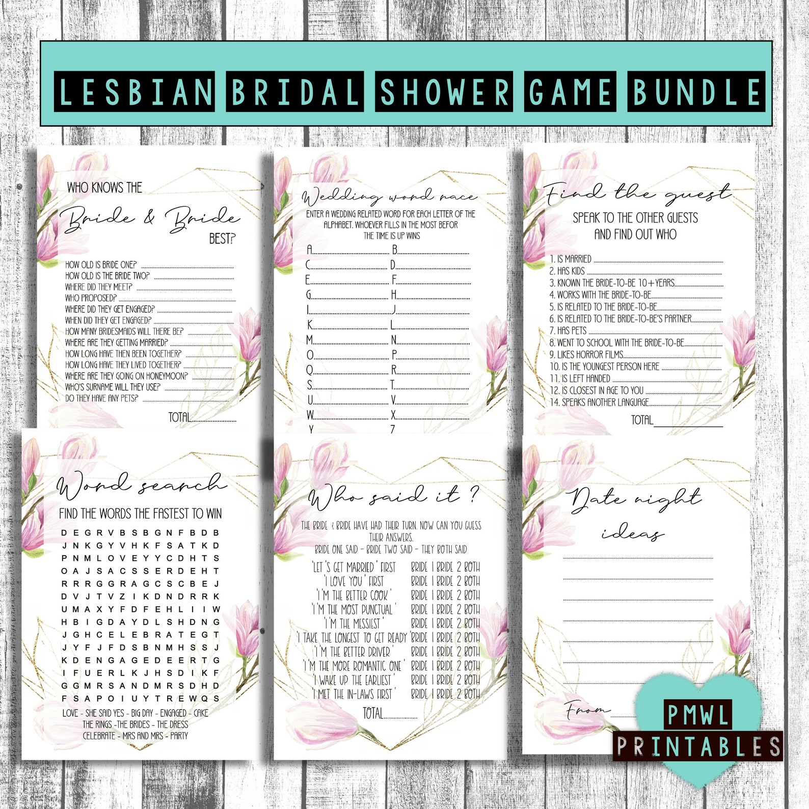 Lesbian Bridal Shower 6 Games Bundle Lesbian Bachelorette - Etsy