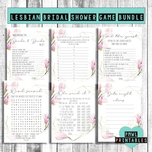 Lesbian bridal Shower , 6 Games Bundle , Lesbian Bachelorette Party , The Brides , Mrs and Mrs , Hen Do , Magnolia Gold Heart Digital Files