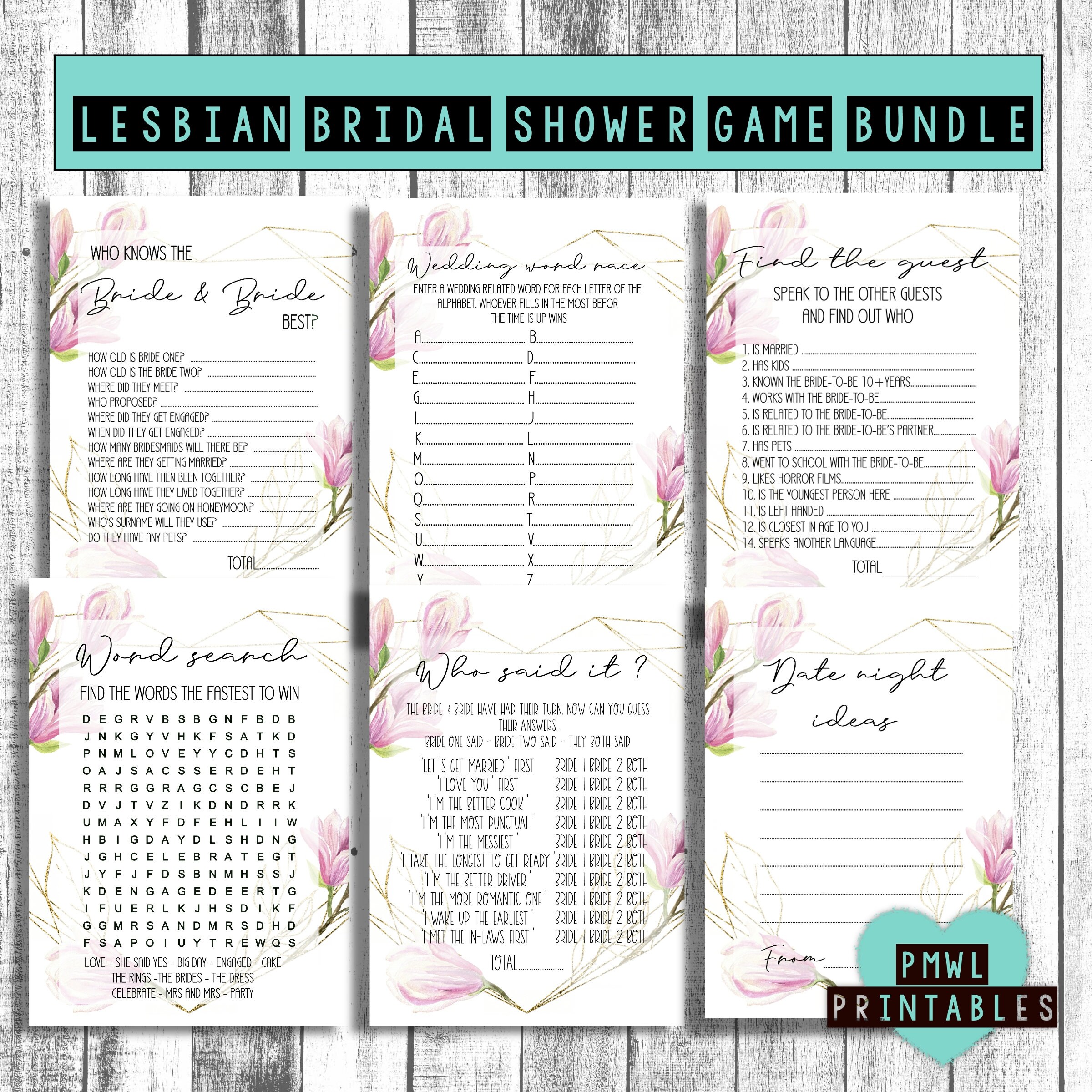 Lesbian Bridal Shower 6 Games Bundle Lesbian Bachelorette - Etsy