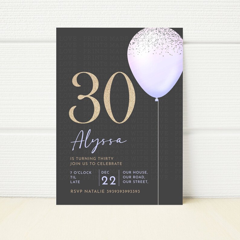 Editable 30th Birthday Party Invitation Minimalist Light Blue Printable ...