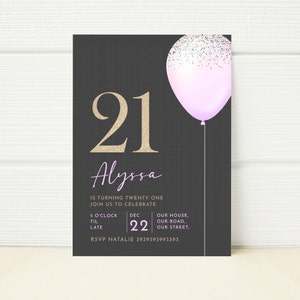 Editable 21st Birthday Invitation Light Purple Gold Minimalist Twenty First Birthday Printable Template Digital 21st Woman&#39;s  invite