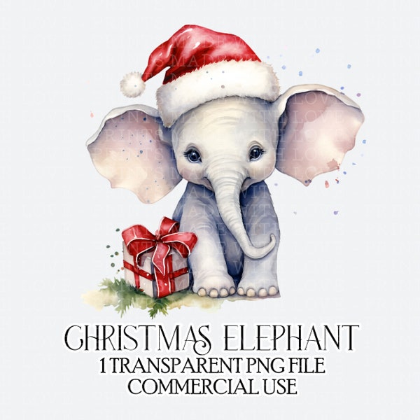 Christmas Elephant Clipart Santa Hat Babies First Christmas Sublimation Design Card Making Baby Boy Girl Ornament Design Small Commercial