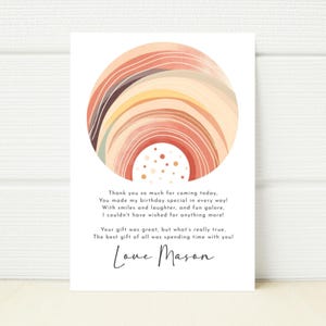 Fête d'anniversaire bohème arc-en-ciel Merci d'être venu carte de correspondance imprimable numérique E invitation modèle modifiable fête d'anniversaire garçon fille unisexe