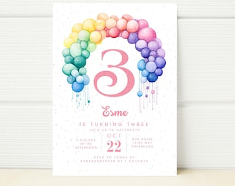 3. Geburtstag Einladungskarten - 20 Stück Regenbogen Design Mit Umschlägen