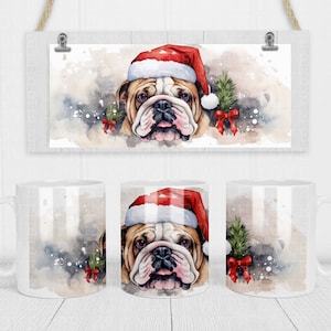 Bulldog, kerstmok wrap, feestelijk, sublimatie, commercieel gebruik, jpg, kerstambachten, kleine bedrijven clipart instant download