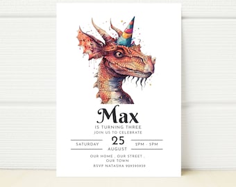 Dragon Birthday Invitation, Mythical Party Invite (Digital)