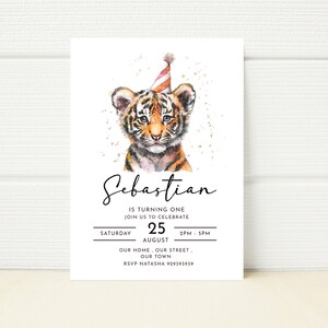 Tiger Birthday Party woodland Invite Wild  Phone Digital Editable  E invitation Mobile Invite Text Message Printable download  Jungle Baby