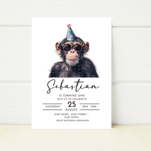 Editable Monkey Birthday Invitation Digital Invite Editable Download Text Phone Invite Printable 1st 2nd 3rd 4th 5th Girl Boy Zoo Jungle