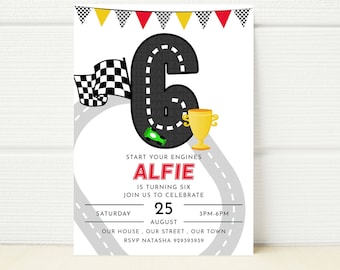 Race Car 6th Birthday Invitation, Editable Party Invite (Digital)