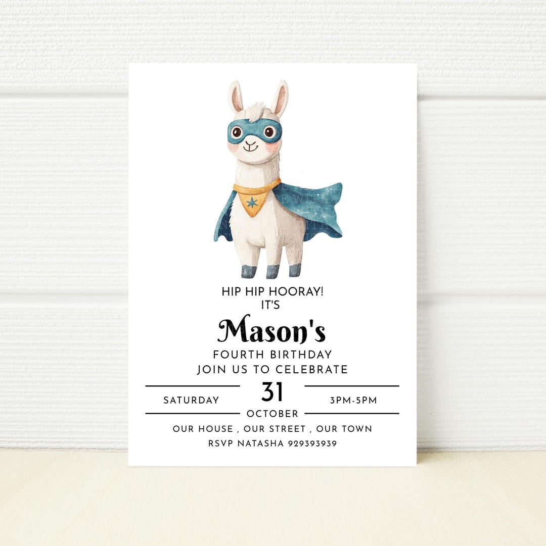 Super Llama Birthday Party Invitation Editable Digital Printable First ...
