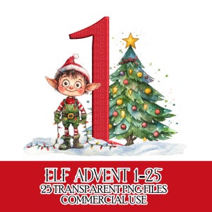 Elf Junge Digitale Adventskalender Zahlen Weihnachten Sublimation Digitaler Download Druckbare Aufkleber Bogenherstellung Handwerk Verwendung für kleine Unternehmen