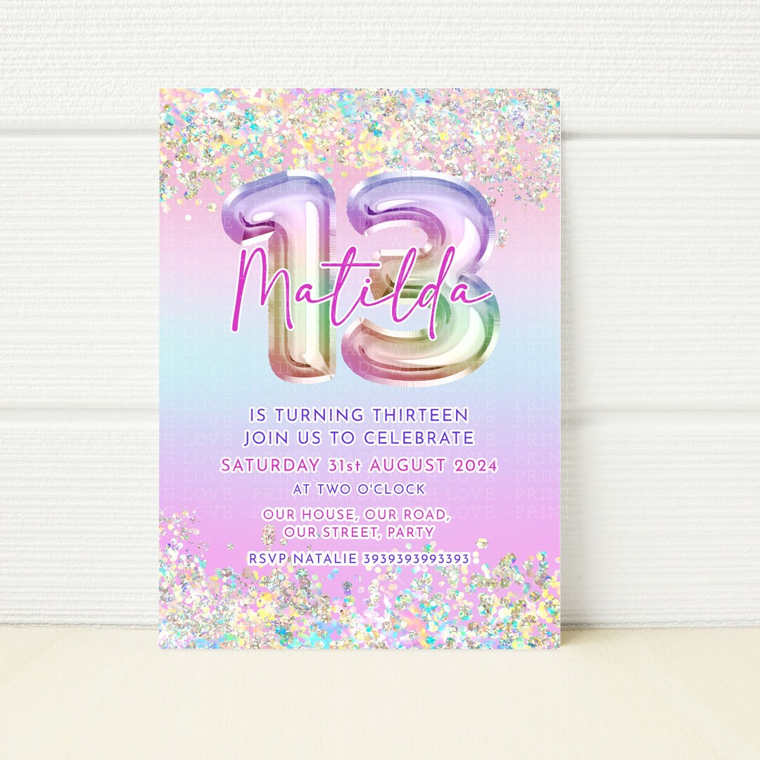 Editable 13th Birthday Party Invitation Printable Template Digital ...