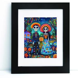 Impression d'art mural numérique Dia de los Muertos Jour des morts Catrina Calavera Couple art folklorique mexicain imprimable téléchargement numérique instantané