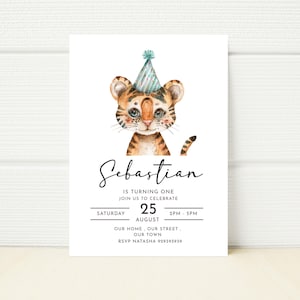 Baby Tiger Birthday Party woodland Invite Wild  Phone Digital Editable  E invitation Mobile Invite Text Message Printable download  Jungle