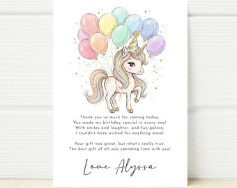 Tarjeta de agradecimiento de cumpleaños de unicornio, plantilla editable (digital)