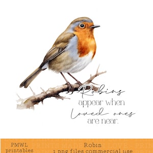 Robins aparecem quando os entes queridos estão perto design de sublimação Design de sublimação de Natal Design memorial Natal no céu Uso comercial