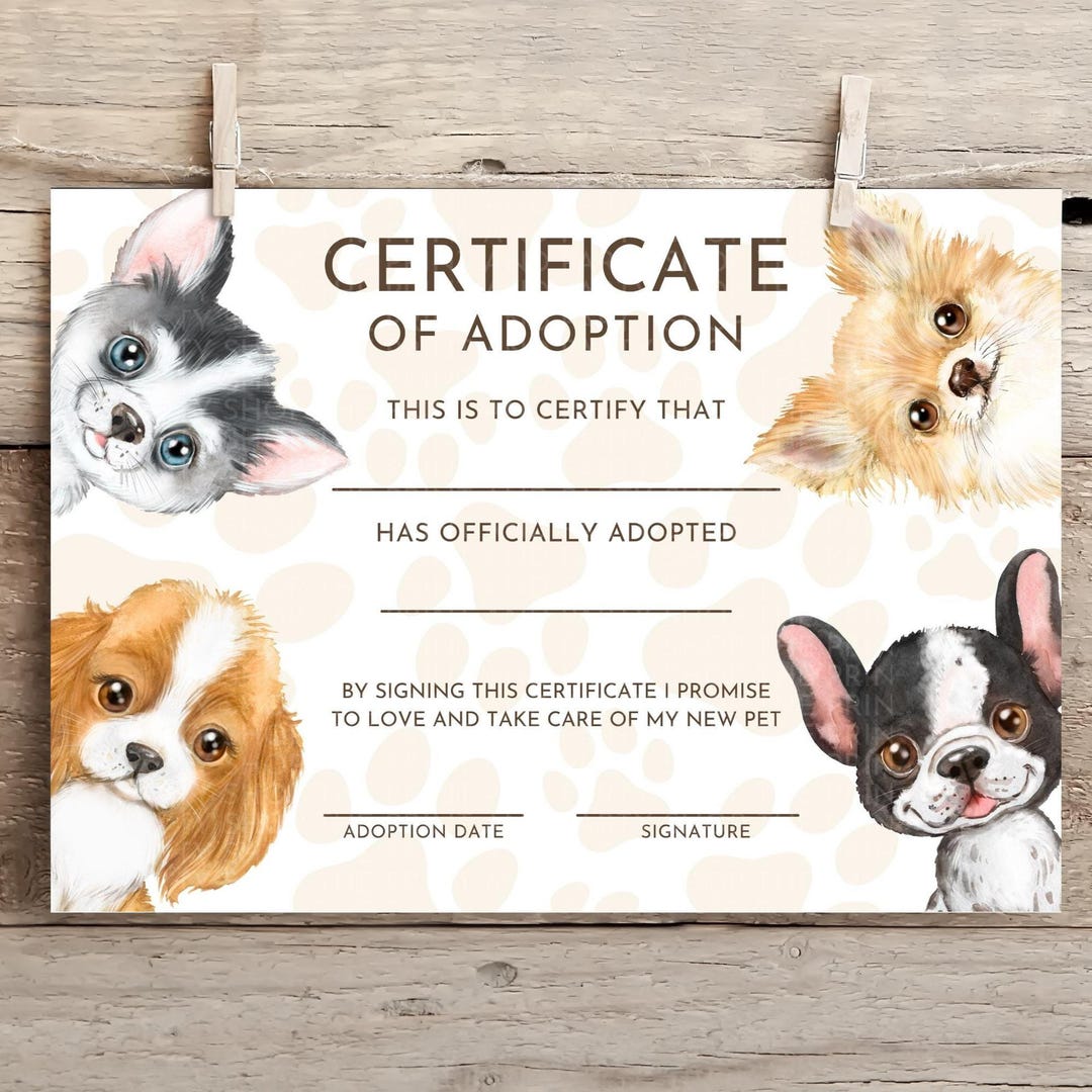 Puppy Adoption Party Certificate Pup Party Printable Birthday Party ...