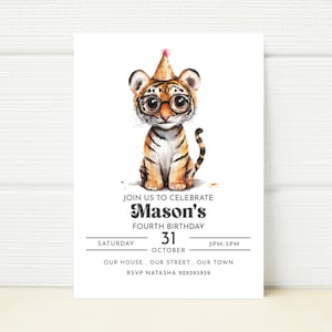 Tiger Birthday Invitation Editable Template  Invite Digital Mobile Phone Printable Zoo Wild Party  Garden Party Picnic the park party