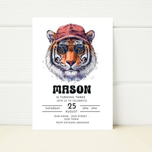 Editable Tiger Birthday  Invitation Wild Party Phone Digital E invite Mobile Invite Text Message Printable download  Wild party