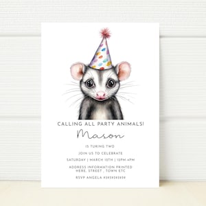 Opossum Invitation Invite Printable Digital Editable Electronic Mobile Phone Download Text Message Birthday Party Girl Boy boy girl