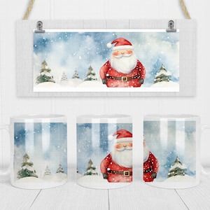 Envoltório de caneca do Papai Noel digital, arquivo de sublimação, Pai Natal, pequeno uso comercial, caneca para festa de Natal, envoltório de caneca de 11 onças, caneca de inverno,