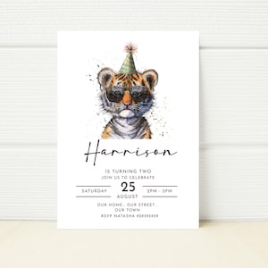Baby Tiger Safari Birthday Party Invitation Template Digital Electronic Invite Printable Editable Jungle Wild Editable 2nd 3rd 4th 5th 6th