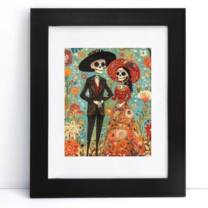 Le jour des morts Dia de los Muertos Impression d'art mural numérique Catrina Calavera Couple Art folklorique mexicain imprimable Téléchargement numérique instantané