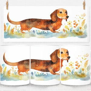 Dackel 11 Unzen Becher Wrap Sublimationsdesign Bild Becher Wrap Wursthund Dackel Hund Dachshund Doxie Aquarell kleine kommerzielle Nutzung