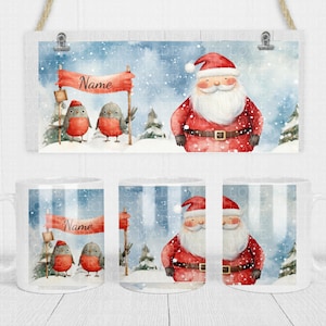 Santa Becher Wrap Design, Sublimationsdatei, Weihnachtsmann, kleine kommerzielle Nutzung, Weihnachtsfest, 11 Unze Becherverpackung, Winterszene, jpg