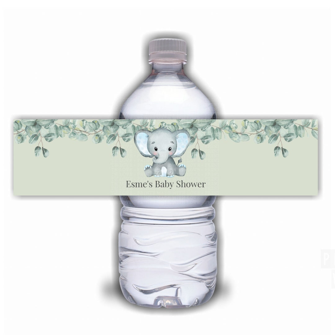 Baby Shower Blue Boy Elephant Water Bottle Label Template Elephants ...