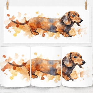 Wurst Hund Dackel 11 Unzen Becher Wrap Sublimationsdesign Bild Mug Wrap Wiener Hund Dachshund Aquarell kleine kommerzielle Nutzung