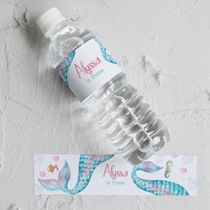 Meerjungfrau-Partywasserflasche Etikett Vorlage | Digitale Datei | Bearbeitbare Datei | Drucken Sie Ihre eigene Party | Gastgeschenke | unter dem Meer NI12