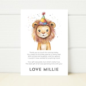 Fête d'anniversaire lionceau Merci d'avoir été votre carte de visite Invitation imprimable numérique E Modèle modifiable Fête d'anniversaire pique-nique au parc