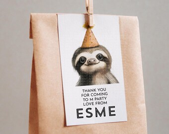 Faultier Geburtstag Party Favor Tags, bearbeitbare Vorlage (druckbar)