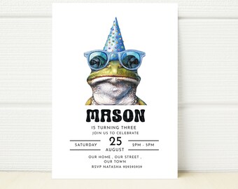 Frog Birthday Party Invitation Template, Editable Digital E-vite