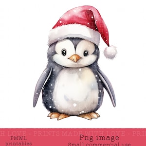 Navidad Pingüino Clipart Sublimación Imagen Diseño Acuarela Santa Sombrero Festivo Pingüino Tarjeta Haciendo Imagen Pequeño Uso Comercial png descargar