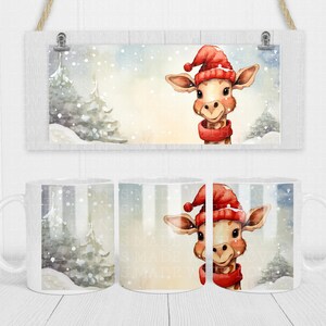 Kerstgiraf in de sneeuw mok wrap ontwerp Kerst mok sublimatie ontwerp instant download jpg klein commercieel bedrijf feestelijk