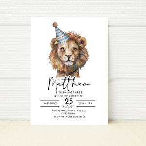 Convite para festa de aniversário de leão Convite editável Zoo Wild Safari Digital E convite para celular Convite para aniversariante 1º 2º 3º 4º 5º 6º